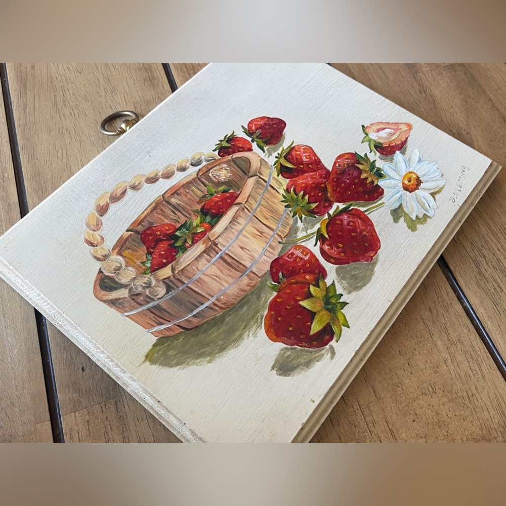 Vintage hand plaque with strawberries